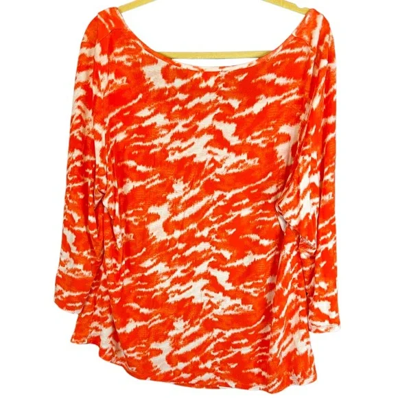 Michael Kors Off-Shoulder 3/4 Sleeve Top, Orange White | 2X - Picture 3 of 10